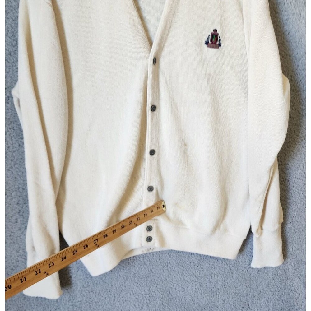 VTG Izod Cream Crest Logo Button Front Cardigan Sweater Size XL USA Made Acrylic - Picture 14 of 16